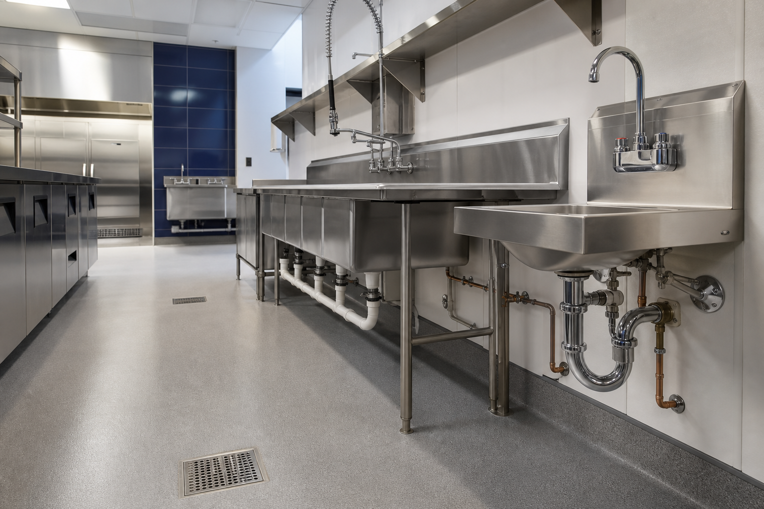 Clean representative hospitality plumbing buildout