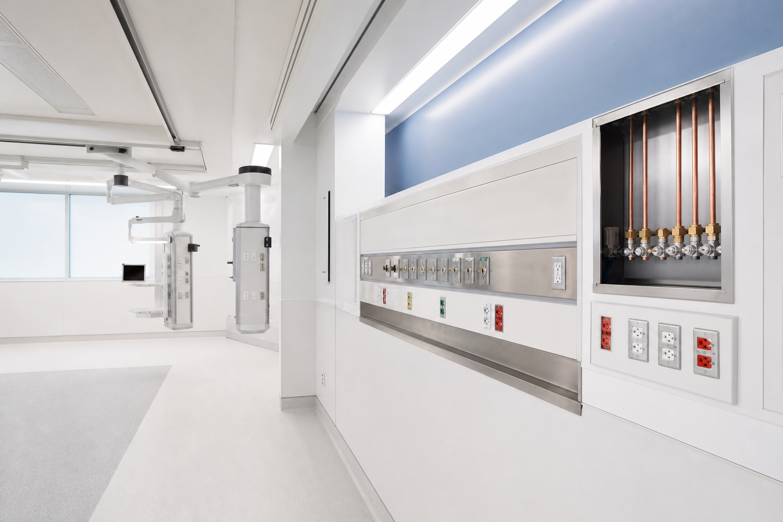 Bright representative healthcare buildout with medical gas infrastructure